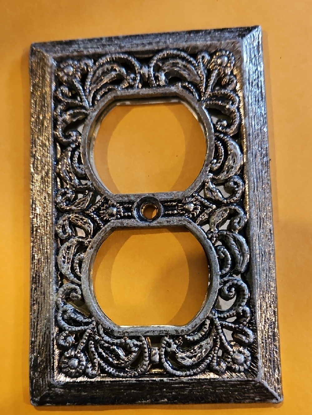 Vintage Ornate Outlet Cover Plate in Antique Gold